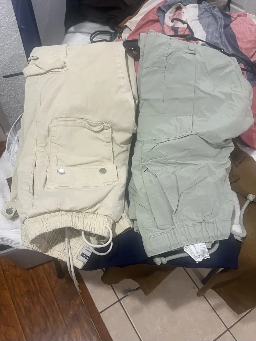 2pr Zara Men’s Cargo Pants - Light Green and Cream -